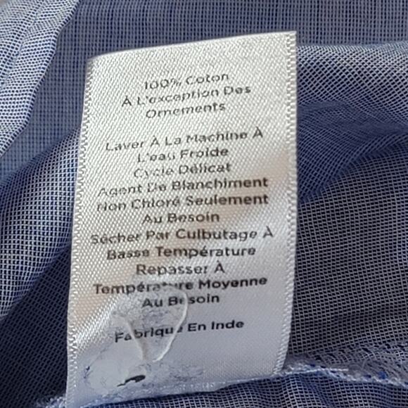 Talbots Blue Cotton Embroidered 3/4 Sleeve Popover Boho Tassel Top Size L - Picture 7 of 8